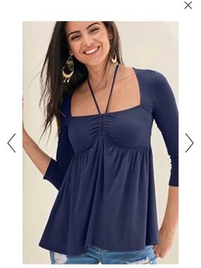 Navy Square-Neck Ruched Front Women’s Top
